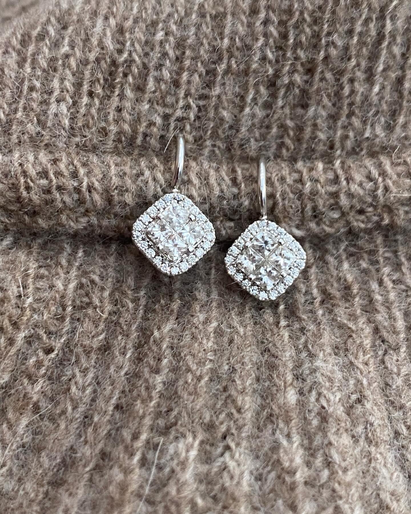 Mosaic diamond earrings with fish hooks