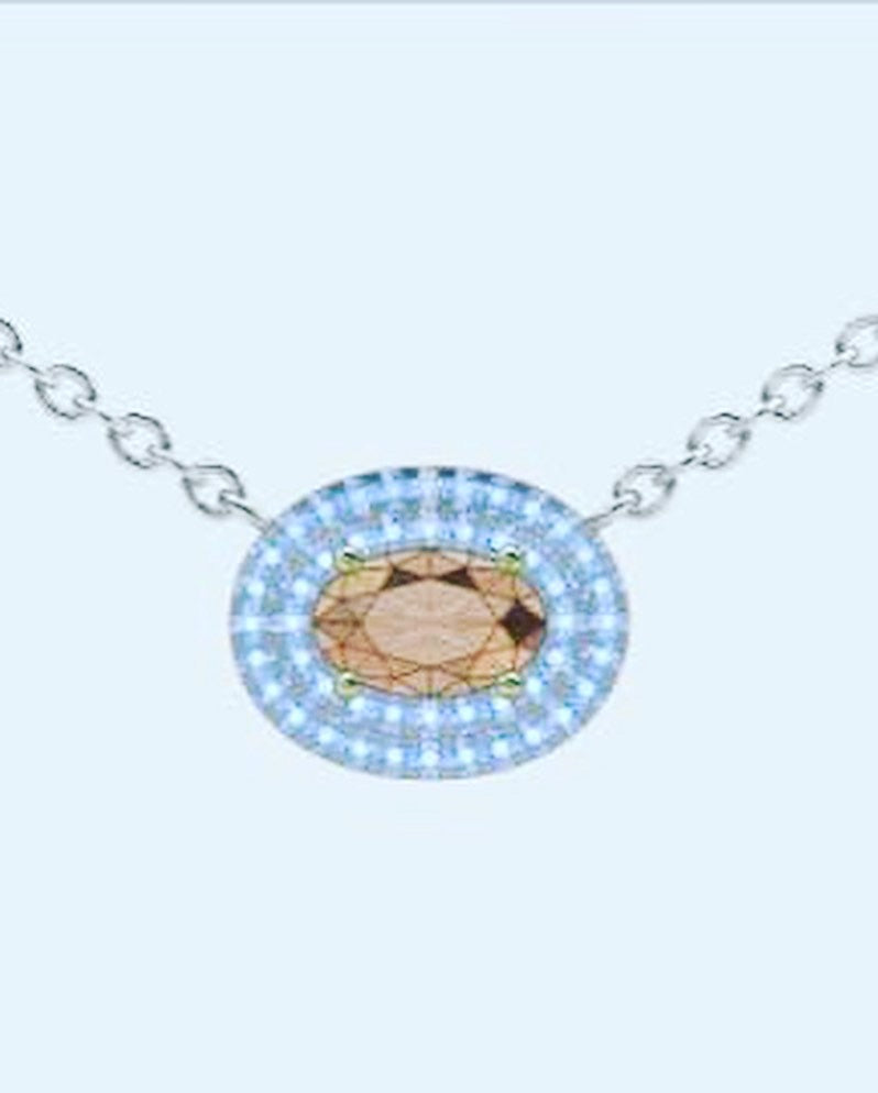 SOLD ~ 0.70ct Champagne diamond necklace with double white diamond halo