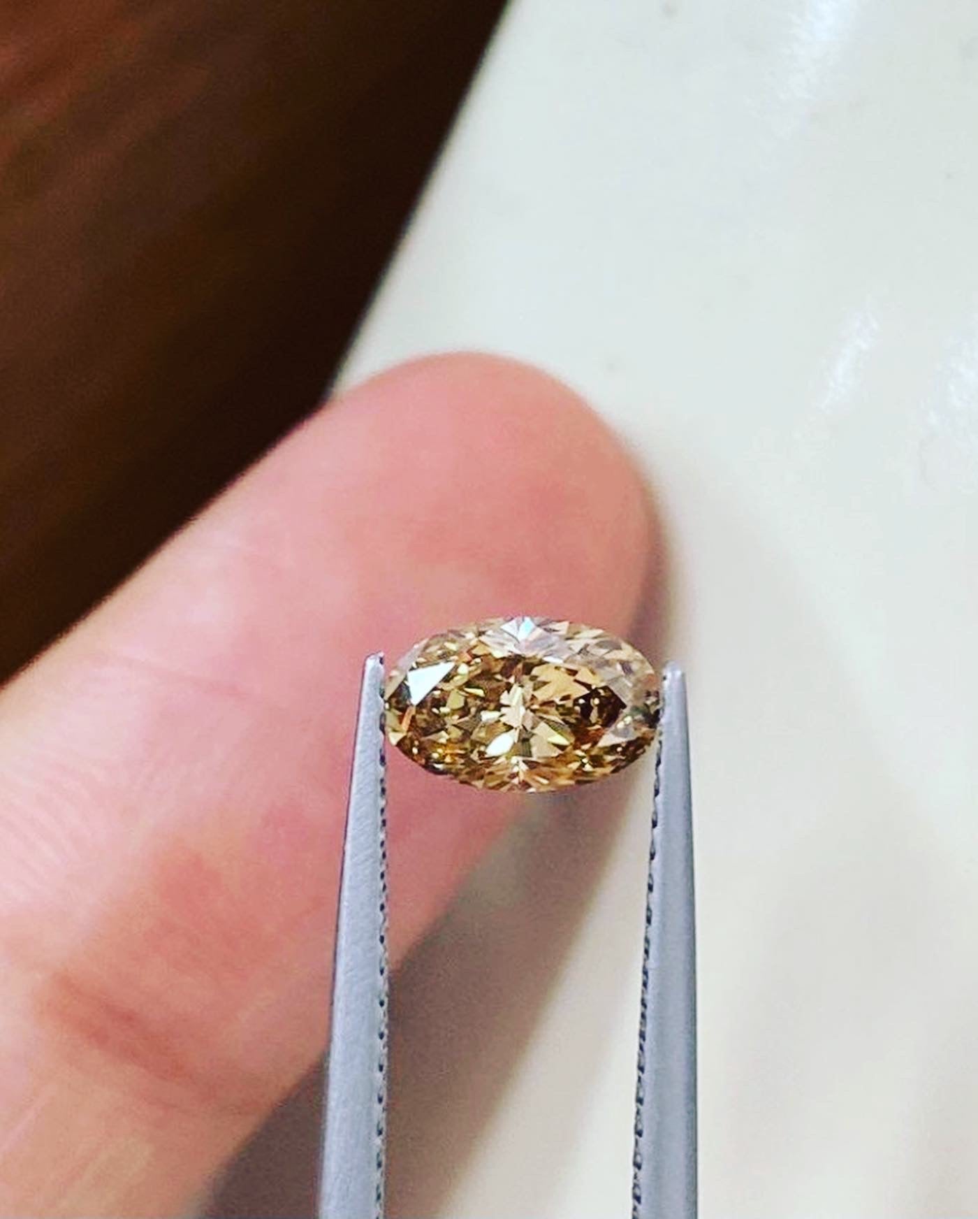 SOLD ~ 0.70ct Champagne diamond necklace with double white diamond halo