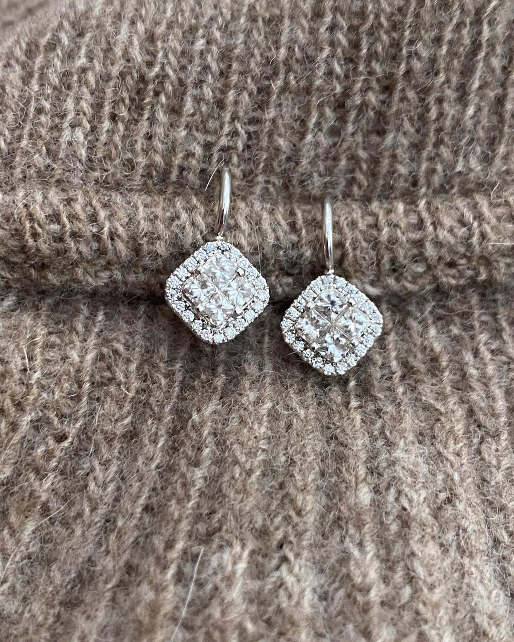 Mosaic diamond earrings with fish hooks