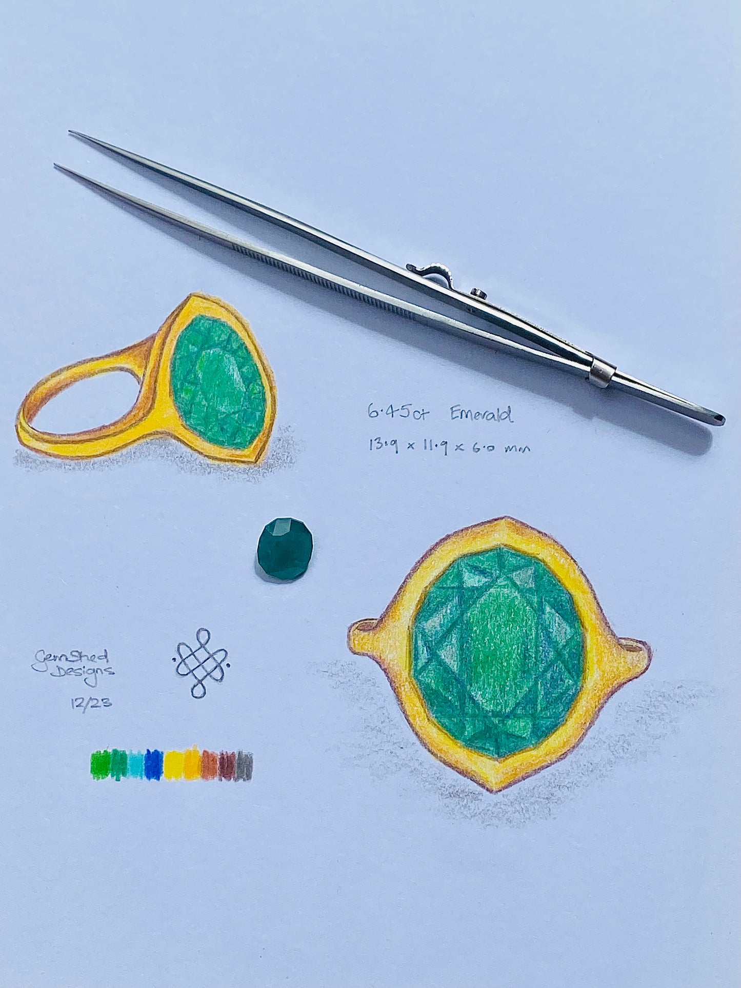 6.45ct Natural Zambian Emerald, decorative bezel setting, 18K yellow gold