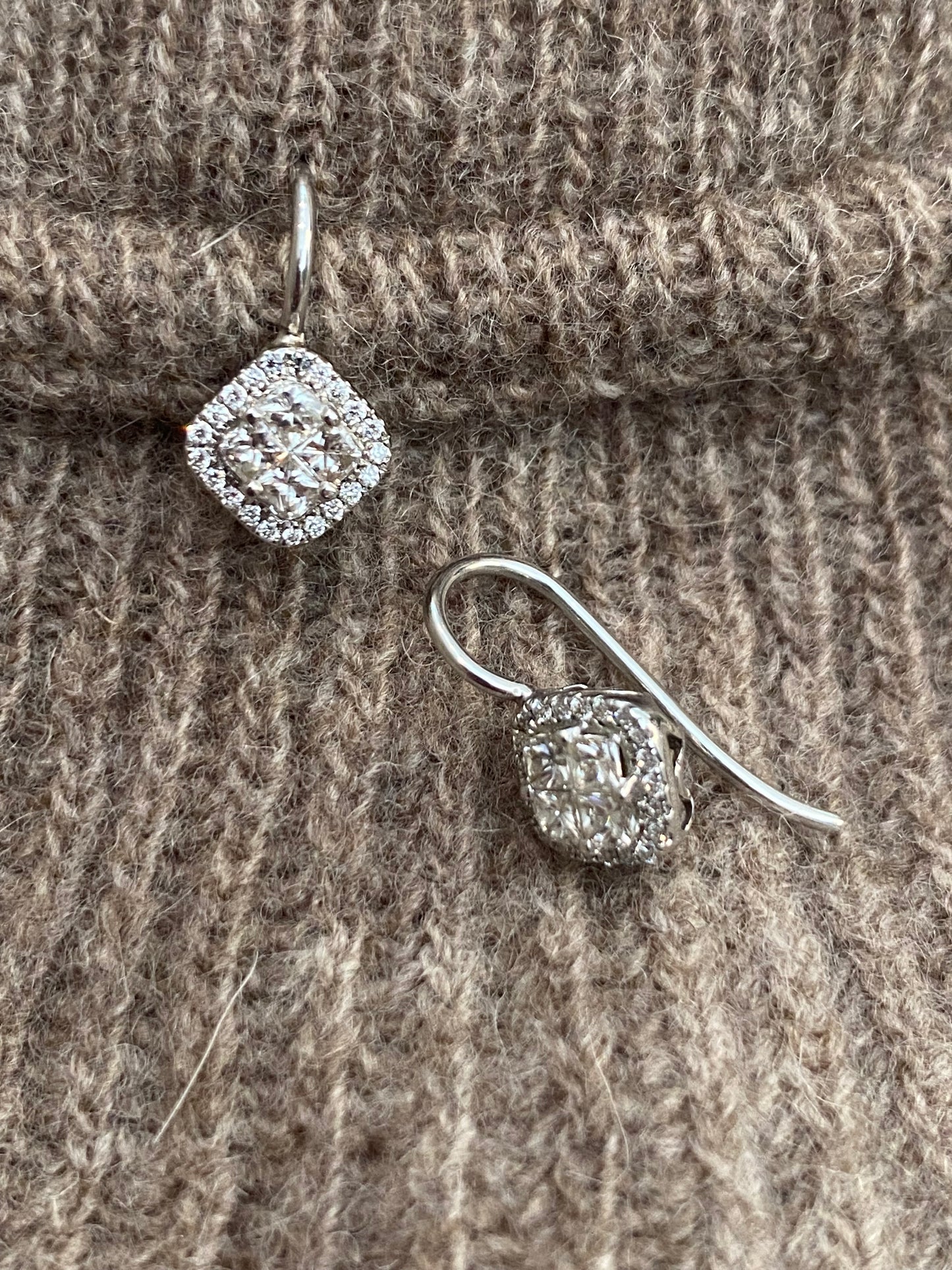 Mosaic diamond earrings with fish hooks