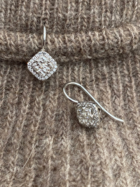 Mosaic diamond earrings with fish hooks